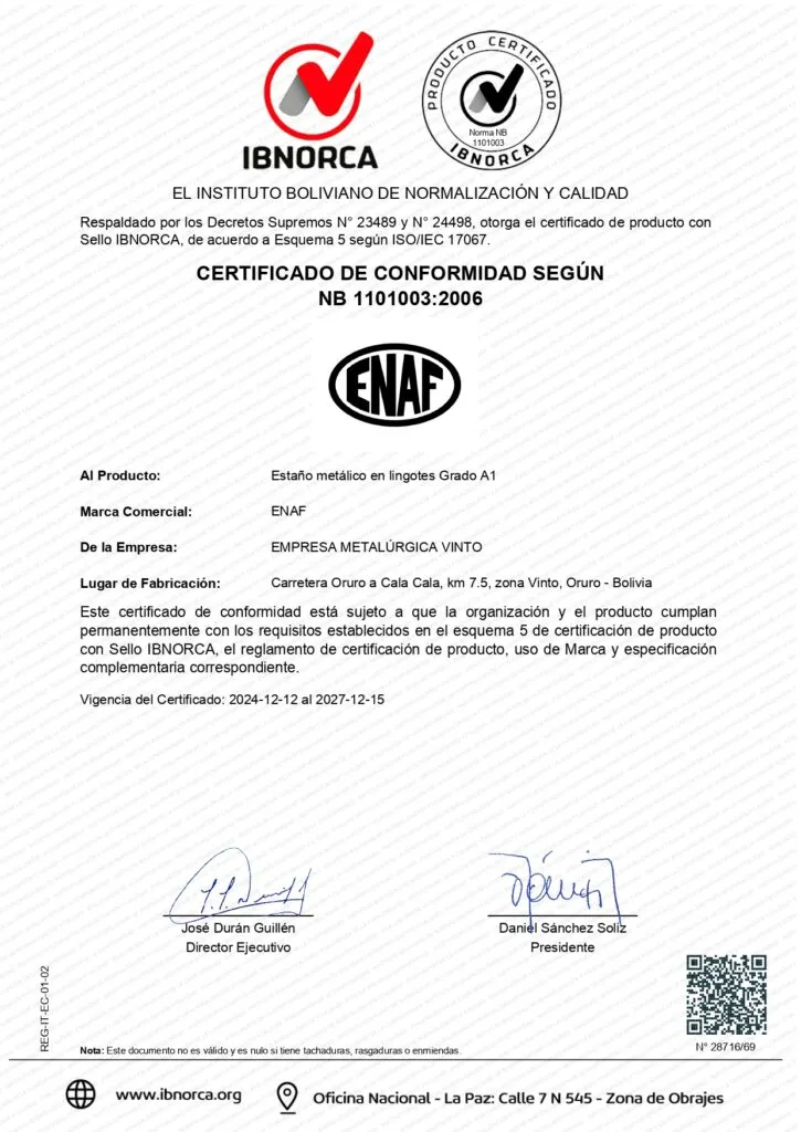 Certificados Empresa Metalúrgica Vinto 1