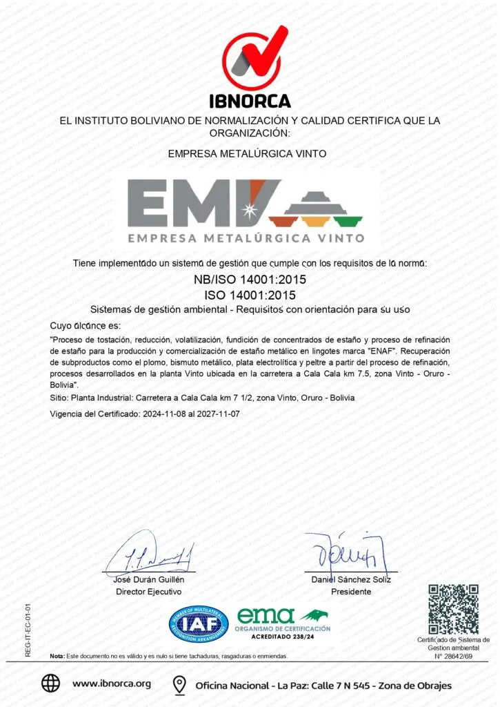 Certificados Empresa Metalúrgica Vinto 3