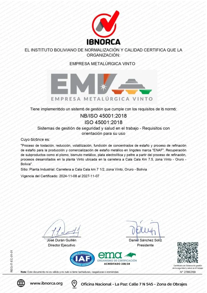 Certificados Empresa Metalúrgica Vinto 4